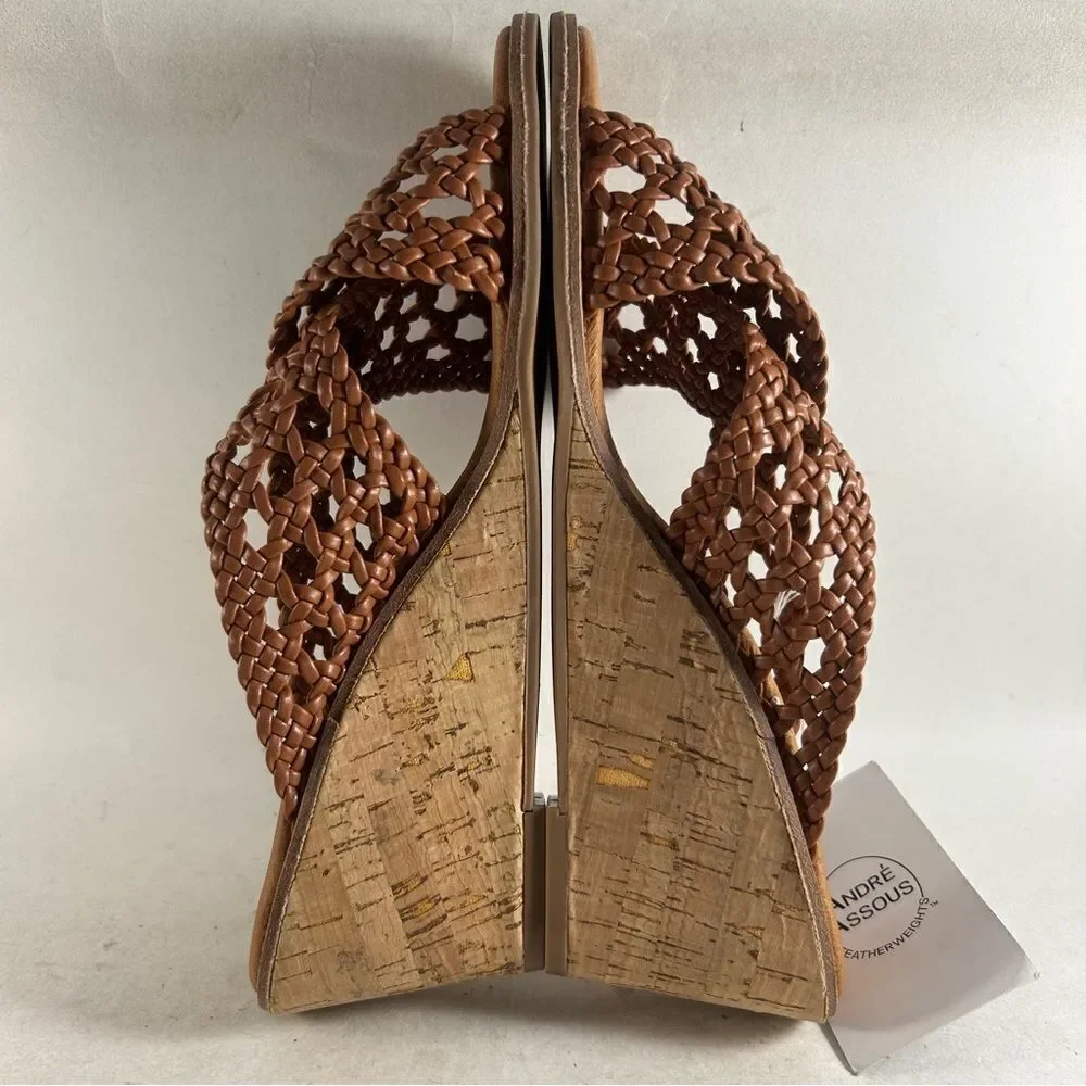 André Assous Bryana Women’s Woven Wedge Sandals Brown Size 9 M